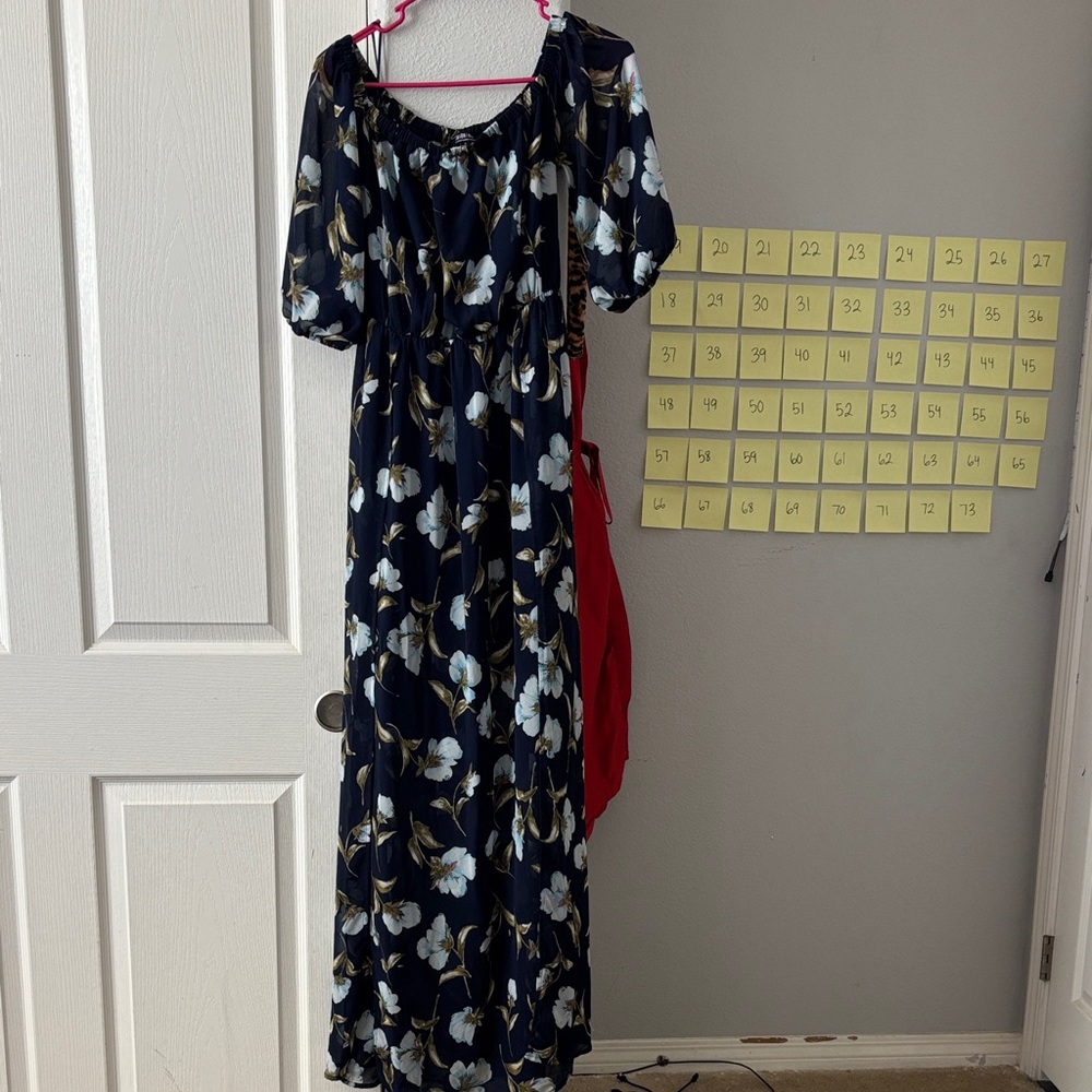 Fashion Nova Navy Off Shoulder Floral Maxi Dress